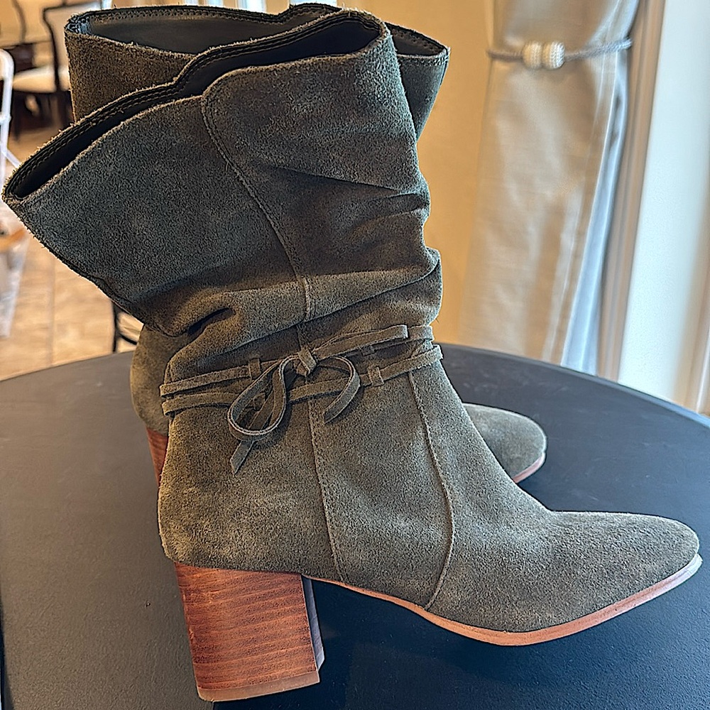 Sage green suede boots
